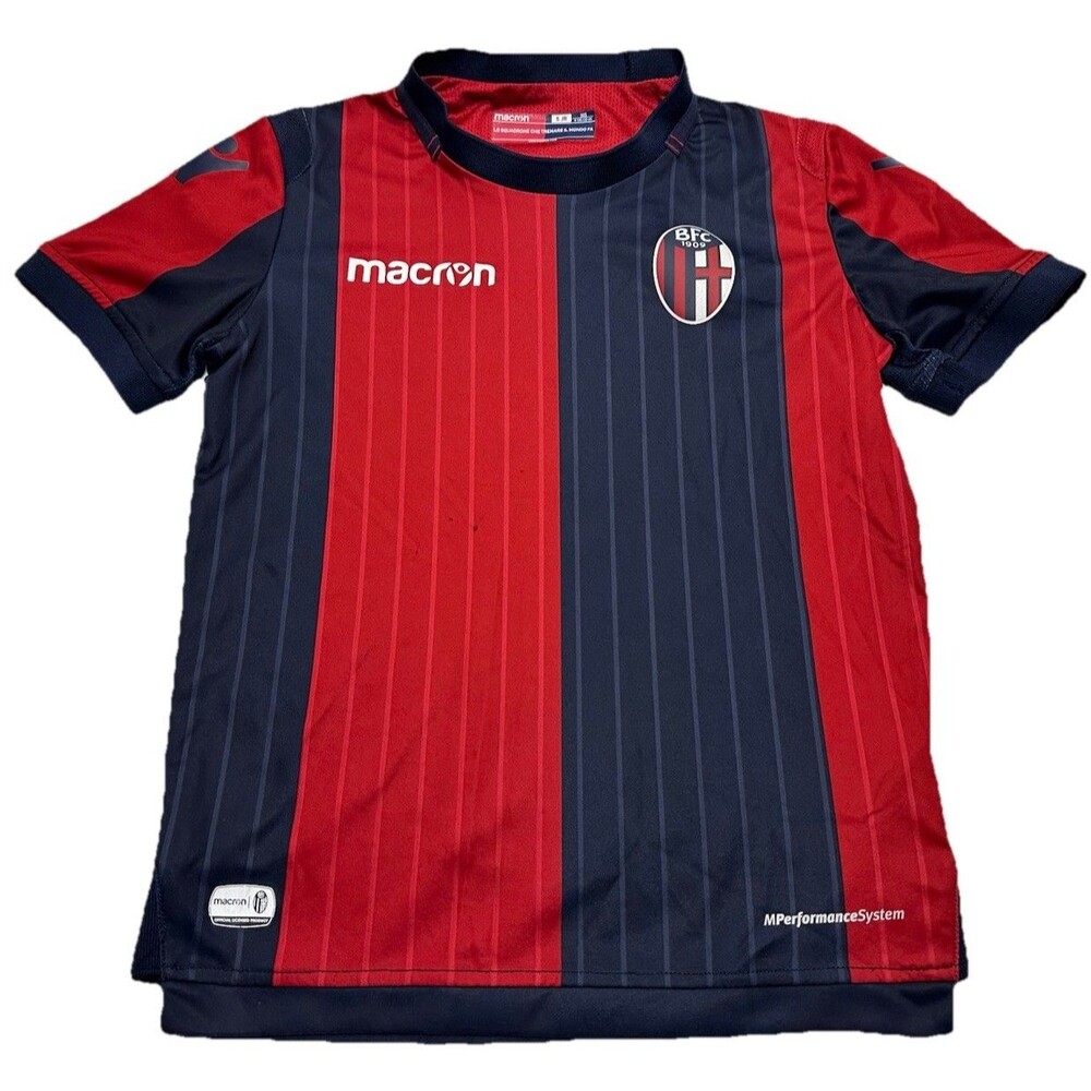 Youth Macron Bologna FC 1909 Jersey Size Small Navy Blue Red *READ*